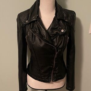 Free People Black Faux  Leather Moto Jacket sz 0